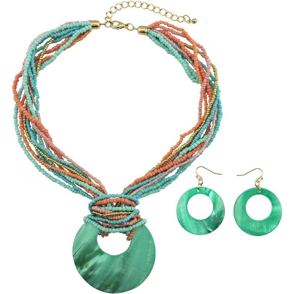 Multi Strand Statement Colorful Beaded Necklace W… - image 1